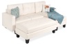 L-Shape Customizable Faux Leather Sofa Set w/ Ottoman Bench, White