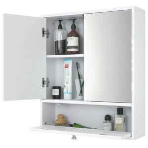 Bathroom Double Mirror Door Wall Mount Storage Wood Cabinet 