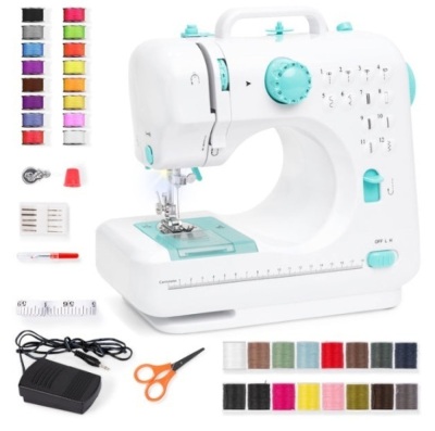 6V Portable Foot Pedal Sewing Machine w/ 12 Stitch Patterns, Teal