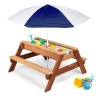 3-in-1 Kids Sand & Water Table Outdoor Wood Picnic Table w/ Umbrella, Navy