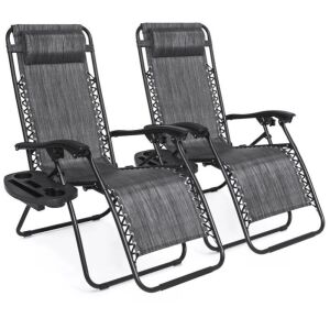 Set of 2 Adjustable Zero Gravity Patio Chair Recliners w/ Cup Holders