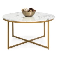 Round Coffee Table w/ Faux Marble Top, Metal Frame - 36in,APPEARS NEW
