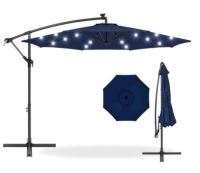 Solar LED Offset Hanging Patio Umbrella w/ Crank Tilt Adjustment - 10ft, Appears New