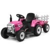 12V Kids Ride On Tractor With Trailer Ground Loader-Pink 