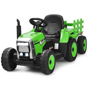 12V Kids Ride On Tractor With Trailer Ground Loader-Green 