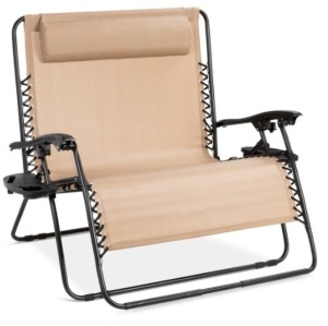 2-Person Double Wide Zero Gravity Chair Lounger w/ Cup Holders, Headrest