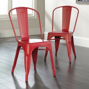 4 Distressed Industrial Metal Dining Side Chairs Red