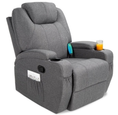 Linen Fabric Swivel Massage Recliner Chair w/ Remote Control, 5 Modes