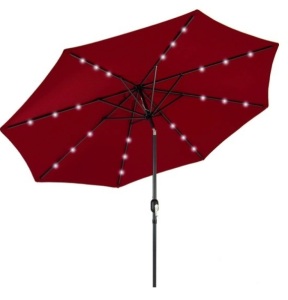 Solar LED Lighted Patio Umbrella w/ Tilt Adjustment, UV-Resistance - 10ft, Red