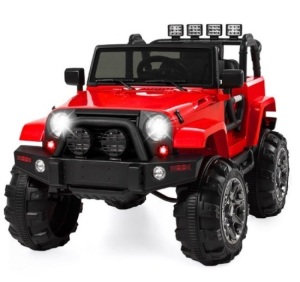 12V Kids Ride-On Truck Car Toy w/ 3 Speeds, LED, Remote, Bluetooth, Red, Boxes A & B