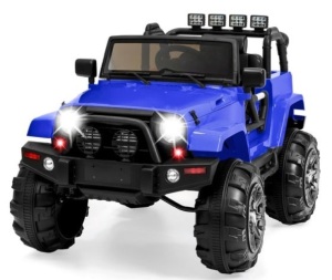 12V Kids Ride-On Truck Car Toy w/ 3 Speeds, LED, Remote, Bluetooth, Blue