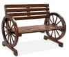 2-Person Rustic Wooden Wagon Wheel Bench w/ Slatted Seat and Backrest