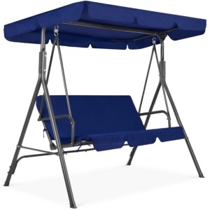 Best Choice Products 3-Person Outdoor Large Convertible Canopy Swing Glider Lounge Chair w/ Removable Cushions-Navy Blue 