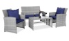 4-Piece Outdoor Wicker Conversation Patio Set w/ 4 Seats, Glass Table Top, Gray/Navy