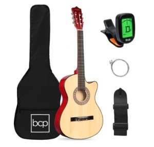 Beginner Acoustic Cutaway Guitar Set, 38in, Natural