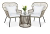 3-Piece Patio Wicker Conversation Bistro Set w/ 2 Chairs, Glass Top Table, Tan