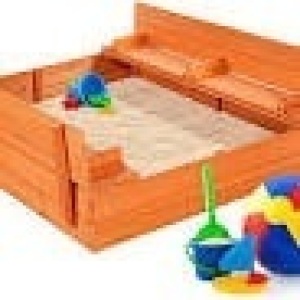 BCP. SKY. 2609   : Best Choice Products  47 X 47 Inch Kids Wooden  Out Door  Sand Box  W / 2 Foldable Bench  Seats 