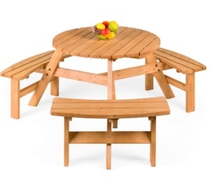 6-Person Circular Wooden Picnic Table w/ Benches