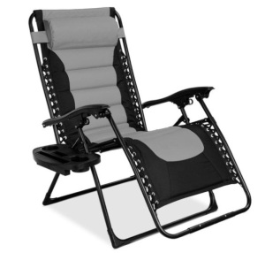 Oversized Padded Zero Gravity Chair, Folding Recliner w/ Headrest, Side Tray, Gray/Black