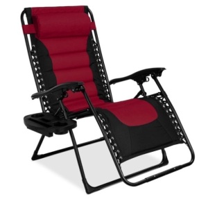 Oversized Padded Zero Gravity Chair, Folding Recliner w/ Headrest, Side Tray, Burgundy