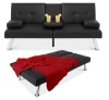 Faux Leather Upholstered Convertible Sofa Bed Futon w/ 2 Cupholders, Black