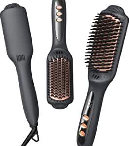 LANDOT Hair Straightener Brush Negative Ion Heated Straightening Brush for Smooth, Frizz-Free Hair