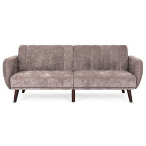 Tufted Fold Down Sofa Bed in Velour, Taupe