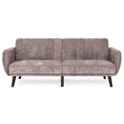 Tufted Fold Down Sofa Bed in Velour, Taupe