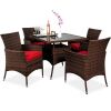 5-Piece Wicker Patio Dining Table Set w/ 4 Chairs