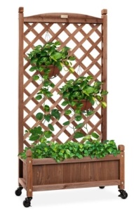 Wood Planter Box & Lattice Trellis w/ Drainage, Optional Wheels - 60in