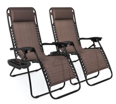 Set of 2 Adjustable Zero Gravity Patio Chair Recliners w/ Cup Holders, Brown