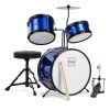 Kids Beginner 3-Piece Drum, Musical Instrument Set w/ Sticks, Stool, Pedal, Blue