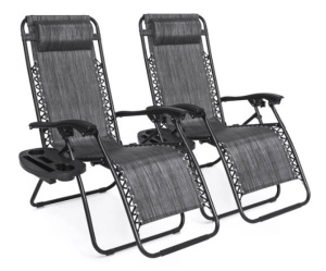 Set of 2 Adjustable Zero Gravity Patio Chair Recliners w/ Cup Holders, Gray