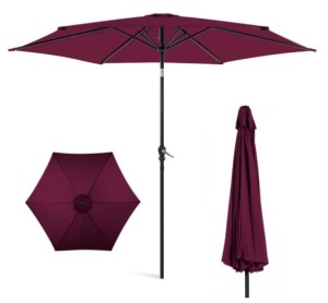 Outdoor Steel Market Patio Umbrella Decoration w/ Tilt, Crank Lift - 10ft, Burgundy