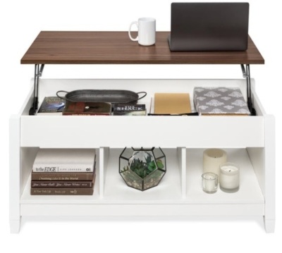 Multifunctional Lift Top Coffee Table w/ Hidden Storage, 3 Cubbies, White