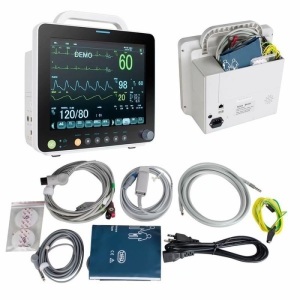 Portable Multi-parameter 12 Inch Vital Sign Patient Monitor ECG NIBP RESP TEMP SPO2 PR. Appears New
