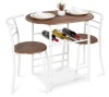 3-Piece Wooden Table & Chairs Dining Set w/ Lower Storage Shelf, White/Brown