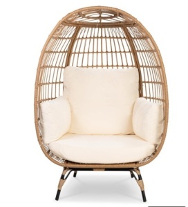 Wicker Egg Chair Oversized Indoor Outdoor Patio Lounger, Ivory