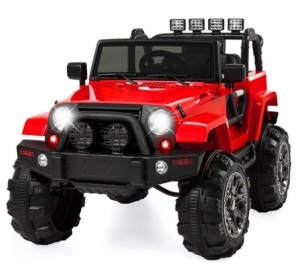 12V Kids Ride-On Truck Car Toy w/ 3 Speeds, LED, Remote, Bluetooth, Red