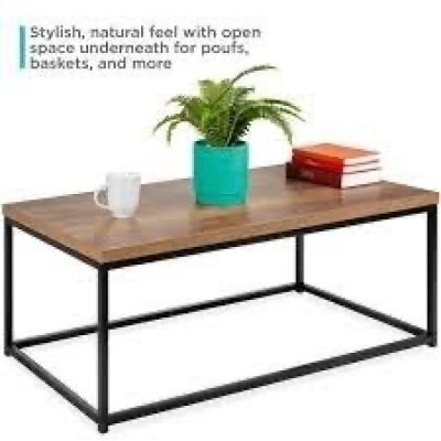 44in Modern Industrial Rectangular Wood Grain Coffee Table w/ Metal Frame