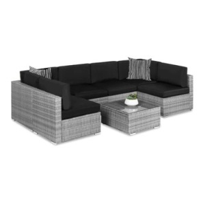 7-Piece Modular Wicker Sectional Set, Gray/Black