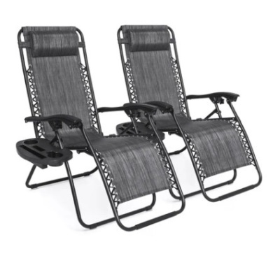 Set of 2 Adjustable Zero Gravity Patio Chair Recliners, Gray