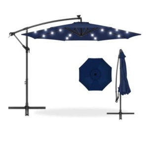 Solar LED Offset Hanging Patio Umbrella, 10ft, Navy