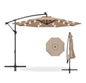 Solar LED Offset Hanging Patio Umbrella, 10ft, Tan