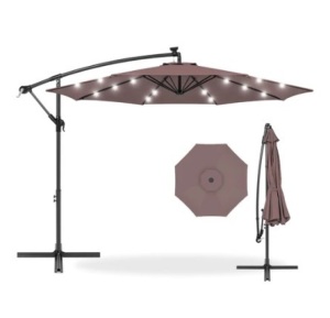 Solar LED Offset Hanging Patio Umbrella, 10ft, Deep Taupe