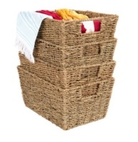 Set of 4 Seagrass Storage Tote Baskets, Natural