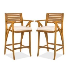 Set of 2 Outdoor Acacia Wood Bar Stools