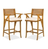 Set of 2 Outdoor Acacia Wood Bar Stools