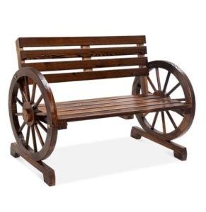 2-Person Rustic Wooden Wagon Wheel Bench