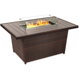 BCP. SKY. 5267  : Best Choice Products  Wicker Propane Fire Pit Table  50,000 BTU W / Glass Wind Guard Cover 